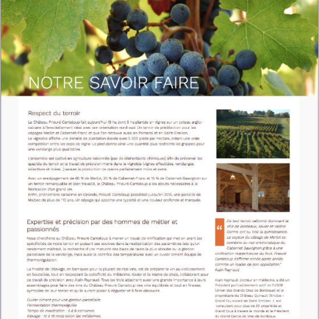 Château Prieuré Canteloup - Site e-comerce conçu et réalisé par l'agence CAUM, spécialiste WordPress à Bordeaux.